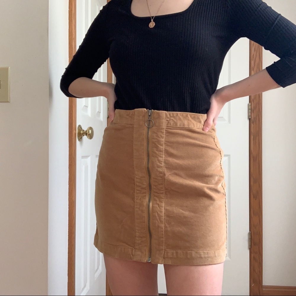 Sky and Sparrow Corduroy Zip Up Tan Skirt